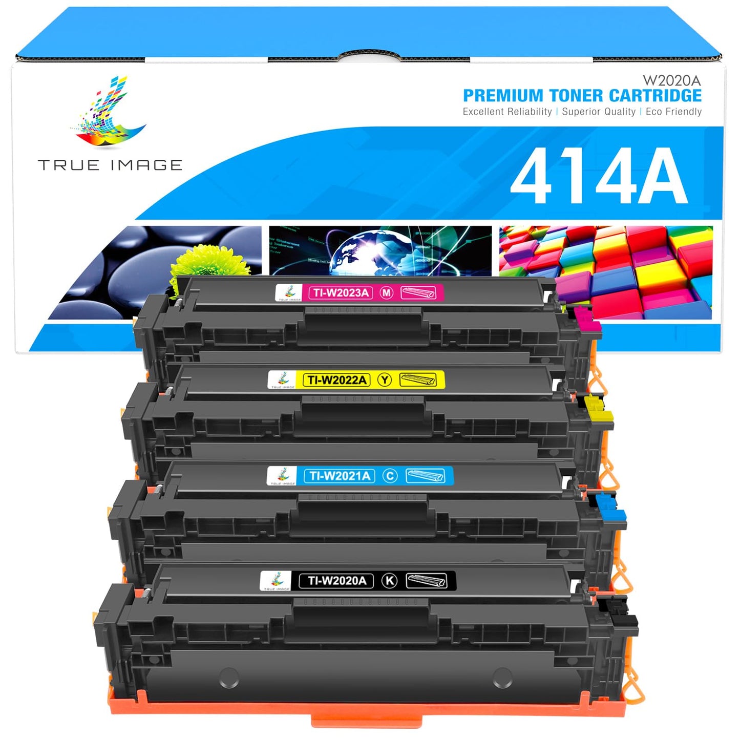 TRUE IMAGE Compatible 414A Toner Cartridge Replacement for HP 414A 414X W2020A for HP Color Laserjet Pro MFP M479fdw M479fdn M454dw M454dn M454 M479 Printer Toner (Black Cyan Yellow Magenta,4-Pack)