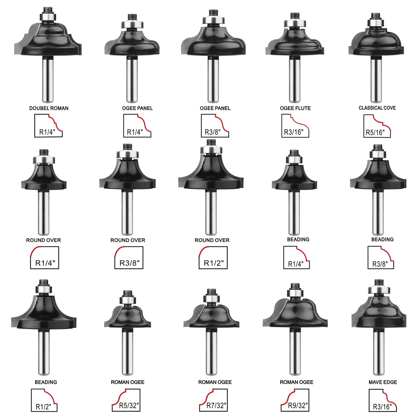 UTRUSTTO Router Bits 1/4 Inch Shank 50 Pieces, Tungsten Carbide 1/4" Router Bit Set, for Professional and Beginners Carpenter