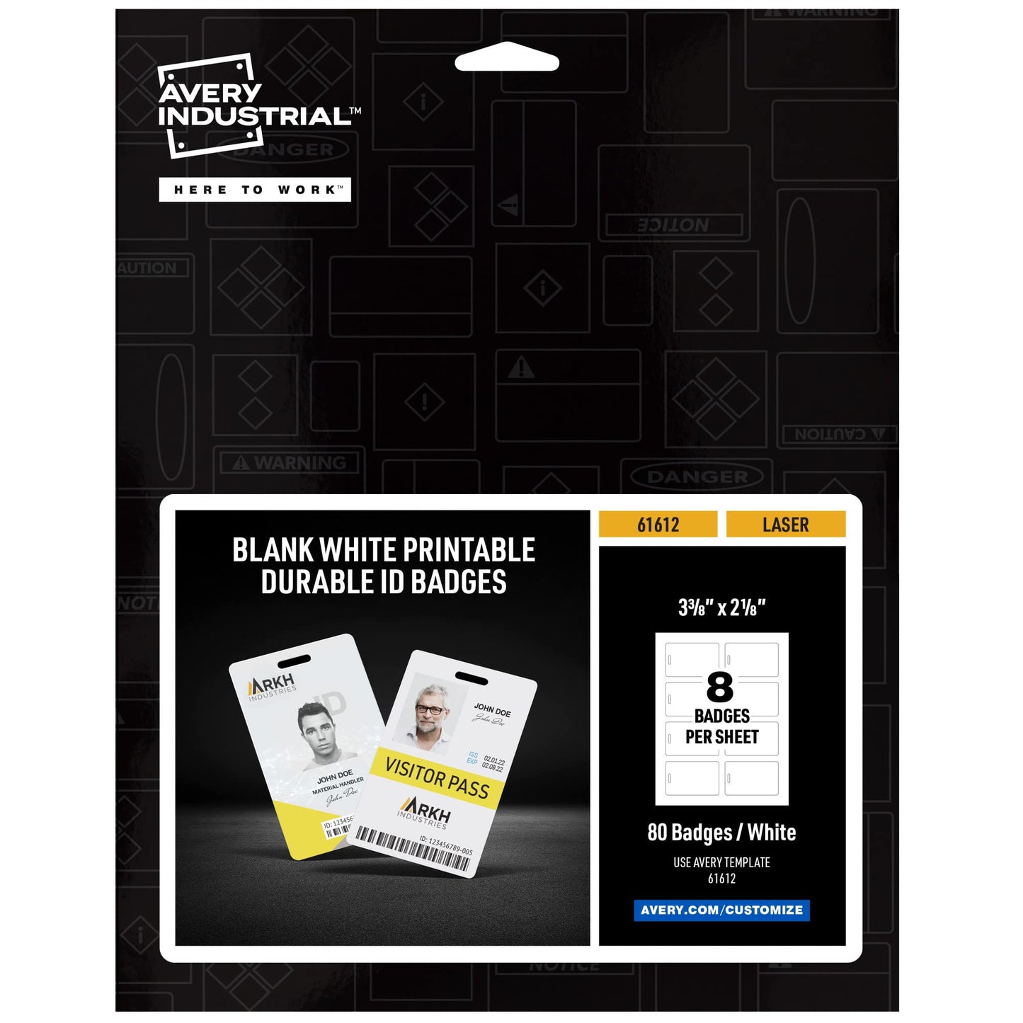 Avery Durable Tall ID Badges for Lanyards, Laser Printable on Both Sides, Blank White, 80 Total, 3.375" x 2.125" (61612)