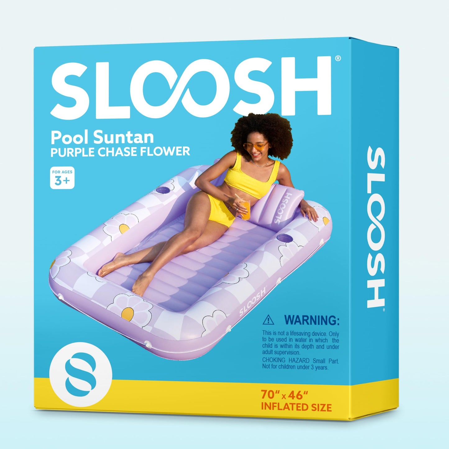 SLOOSH Inflatable Tanning Pool Lounger Float, 70" x 46" Pool Floats Adult with Pillow, 4 in 1 Suntan Tub Raft Floatie,Sunbathing Bed Lounge for Water Blow Up Ball Pit Party Gifts, Purple Chase Flower