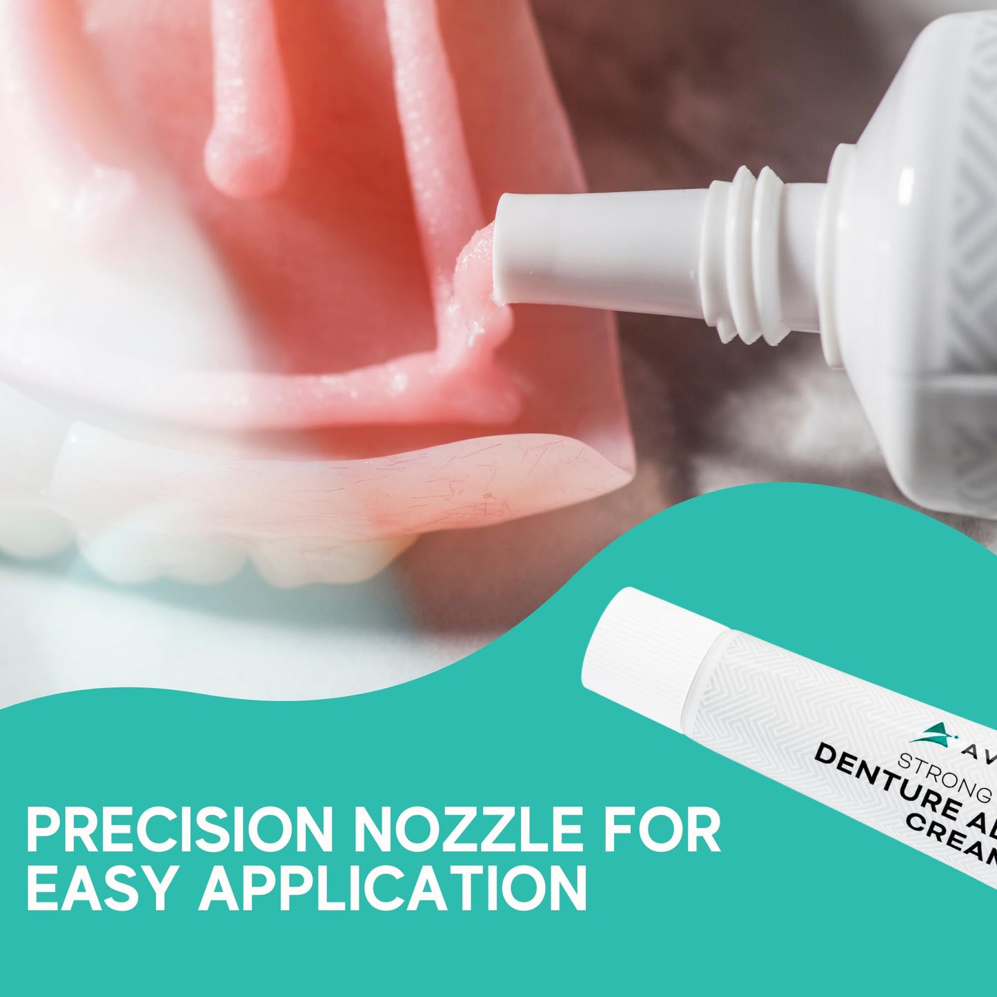 Extra Strong Denture Adhesive Cream, 12 Hour Hold Dental Glue, Waterproof, Zinc & Fluoride Free, Easy Apply Nozzle, Seals Food Out for Comfort, Mint Flavor (6 Pack, 4.2 Fl Oz)