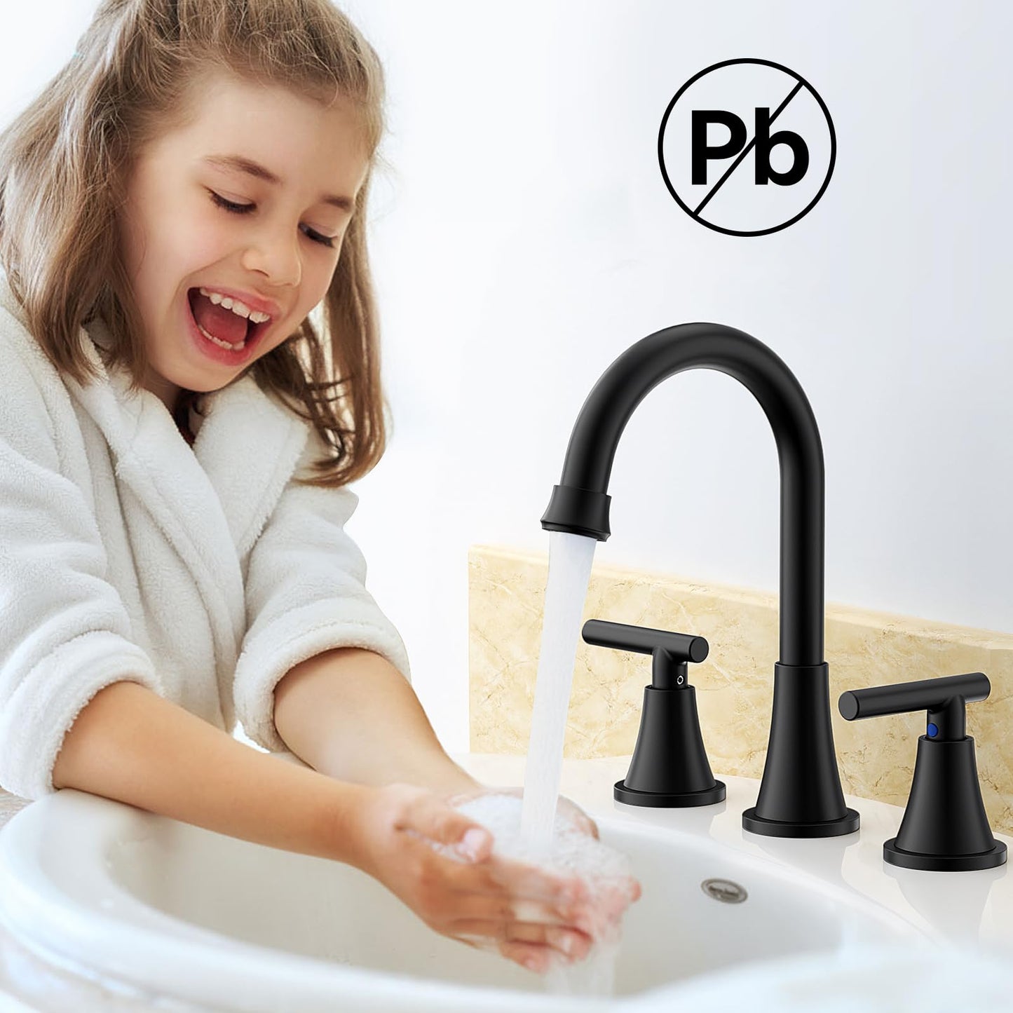 Bathroom Faucets for Sink 3 Hole, Hurran Matte Black Bathroom Sink Faucet with Pop-up Drain and Supply Lines, Stainless Steel Lead-Free Widespread Faucet for Vanity RV Farmhouse Sink