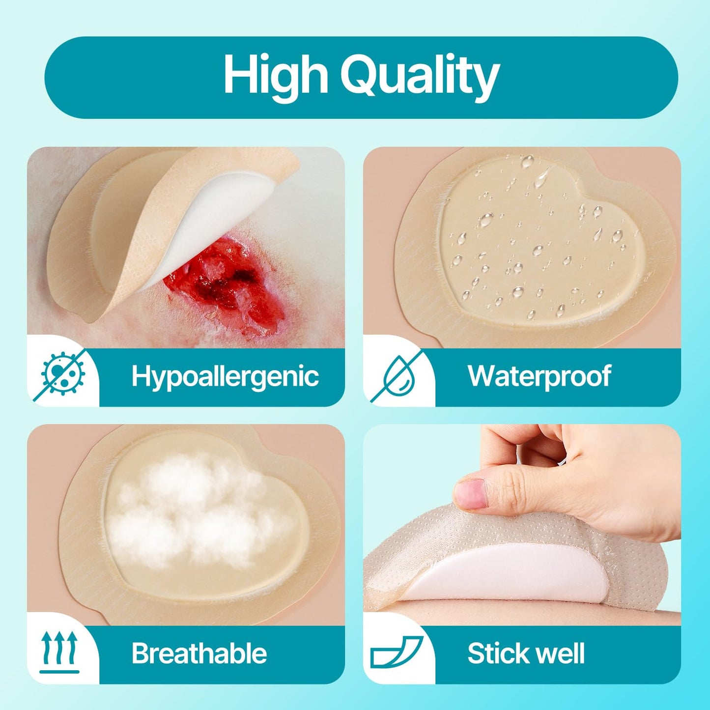 Dimora Sacrum Foam Wound Dressing (20 Packs)- Silicone Foam Bandages Adhesive Border 7"x7", Absorbent Sacral Pads Waterproof Breathable Bed Sore Pressure Dressing FSA HSA Approved