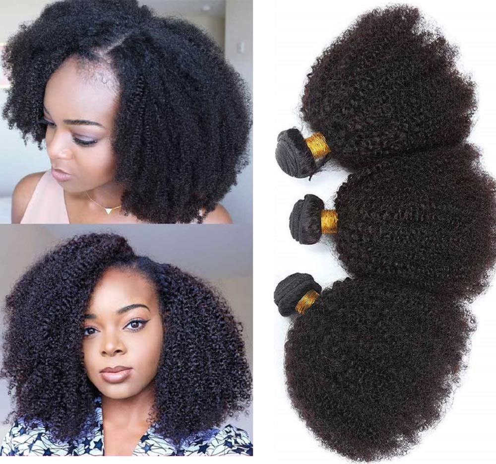 Mongolian Afro Kinky Curly Bundles 4B 4C Afro Kinky Curly Human Hair Bundles 18 20 22 Inch Unprocessed Virgin Hair Curly Weave Bundles Afro Curly Hair Extensions for Black Women Natural Color