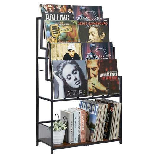 5-Tier Vinyl Record Storage Stand Holder with Record Display Shelf, Large Capacity Vinyl Organizer,250-320 Albums Storage Metal Record Rack for LP, CD, DVD, Magazine, Books