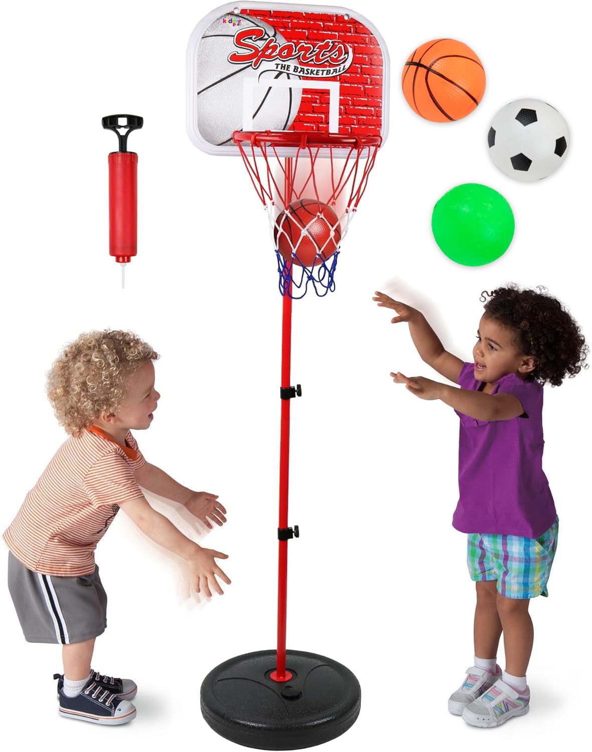 Kiddie Play Kids Basketball Net Hoop Stand Toy Set for Toddlers Adjustable Height up to 4 ft