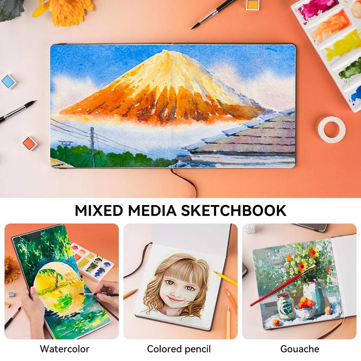 Lightwish Square Watercolor Sketchbook,2 Pack Total 40 Sheets,100% Cotton,300gsm/140lb,Acid-Free,Cold Press Watecolor Paper Journal for Artists Adults Students,7.48 * 7.48 Inches