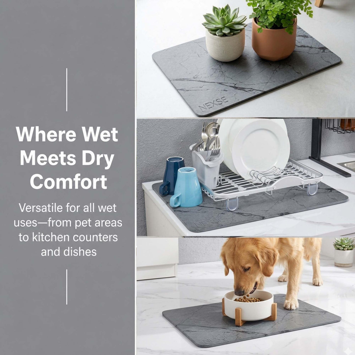 Extra Large Stone Bath Mat for Bathroom (32" x 20") | Non Slip Super Absorbent Quick Dry Diatomaceous Earth Bath Mat | XL Diatomite Stone Bath Shower Mat | Drying Mat for Kitchen Counter | Gray