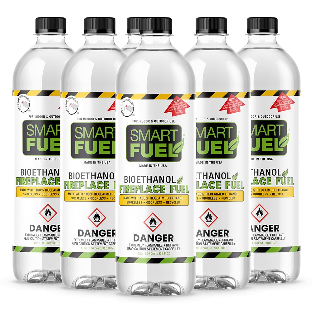 Smart Fuel Bioethanol Fuel for Fireplaces and Stoves - 1 Liter (Pack of 6)