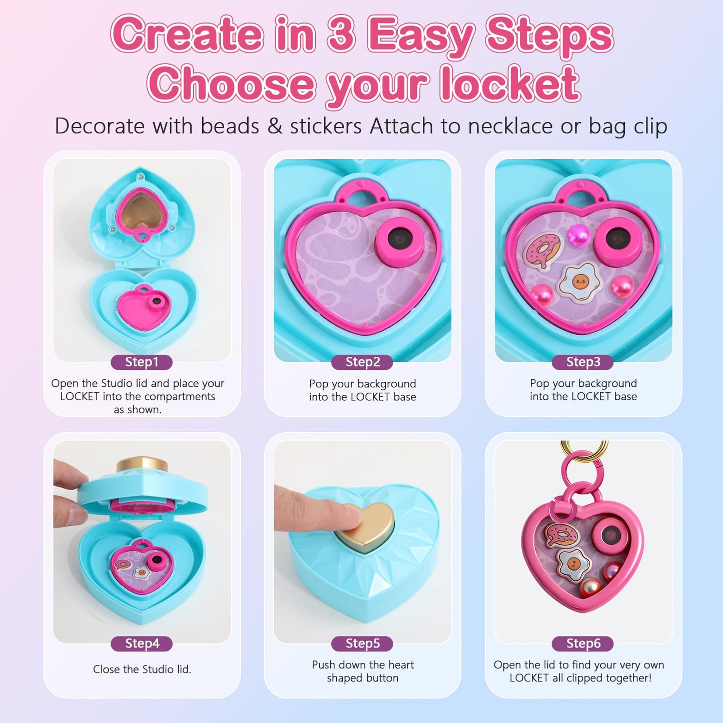 DIY Heart Locket Keychain Making Kit with Magic Zoom Beads, Gifts for Girls Ages 5 6 7 8 9 10, Toys for Girls Bag Charms Craft Set for Backpacks, Purses, Handbags, Valentines Party Favors Classroom