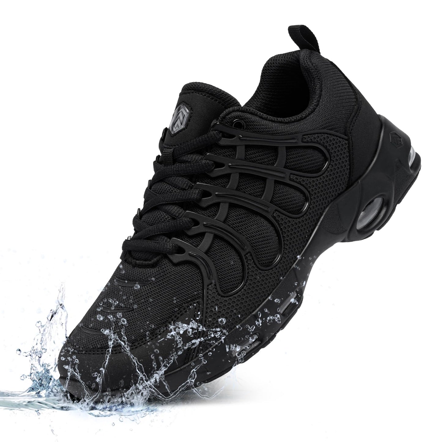LARNMERN Waterproof Slip Resistant Work Shoes for Men Sneakers Working Chef Kitchen Restaurant Mens Slip Resistant Working Footwear Casual Air Cushion, Black 7.5