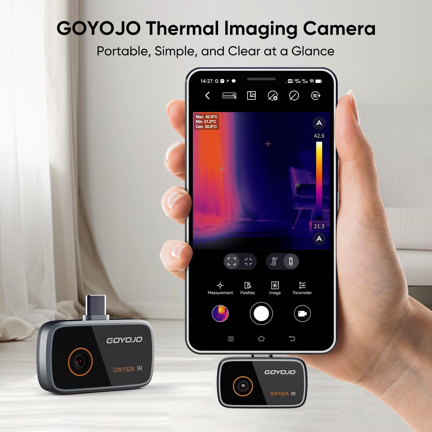 GOYOJO 192x192 IR Resolution Thermal Imaging Camera for Android – Water Leak Detection, HVAC, Electrical, Plumbing, Automotive Repair, Home Inspection, DIY – USB-C Infrared Imager, -4°F to 752°F