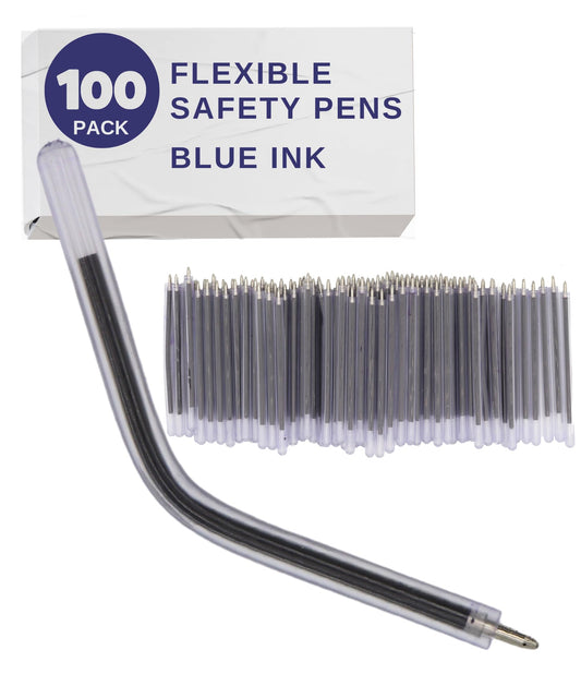 Diochey Creations Flexible Safety Pens 100 Pack of Pens For Mental Health, Mental Health Hospital, Jail, and Prison Super Bendable with Blue Ink | 3.8 Inches Safe & Flexible for Hospitals (100 Pack)