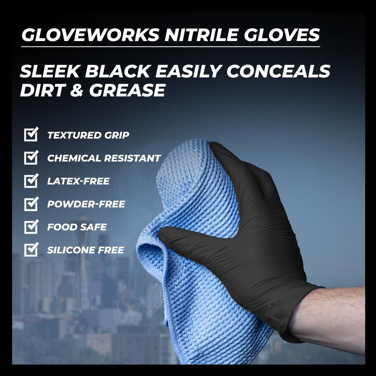 GLOVEWORKS XL Black Nitrile Gloves for Cooking, Food Prep, Disposable, 5 Mil, For Professional Cleaning, 4 Boxes of 100