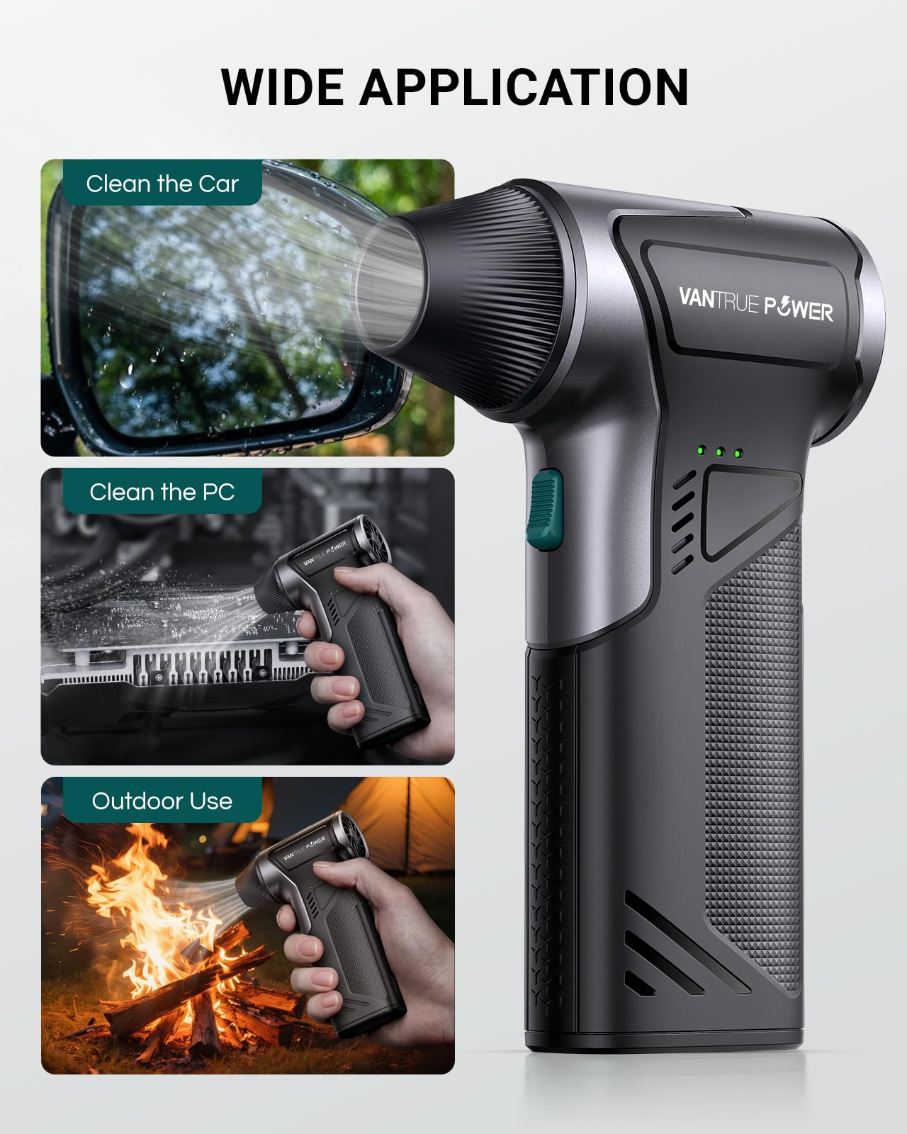 VANTRUE POWER T150 Compressed Air Duster, Mini Hand Blower 110000RPM, 3-Gear Handheld Cordless Blower with Fast Charging, Portable Electric Air Blower for PC, Car, Outdoor, Keyboard