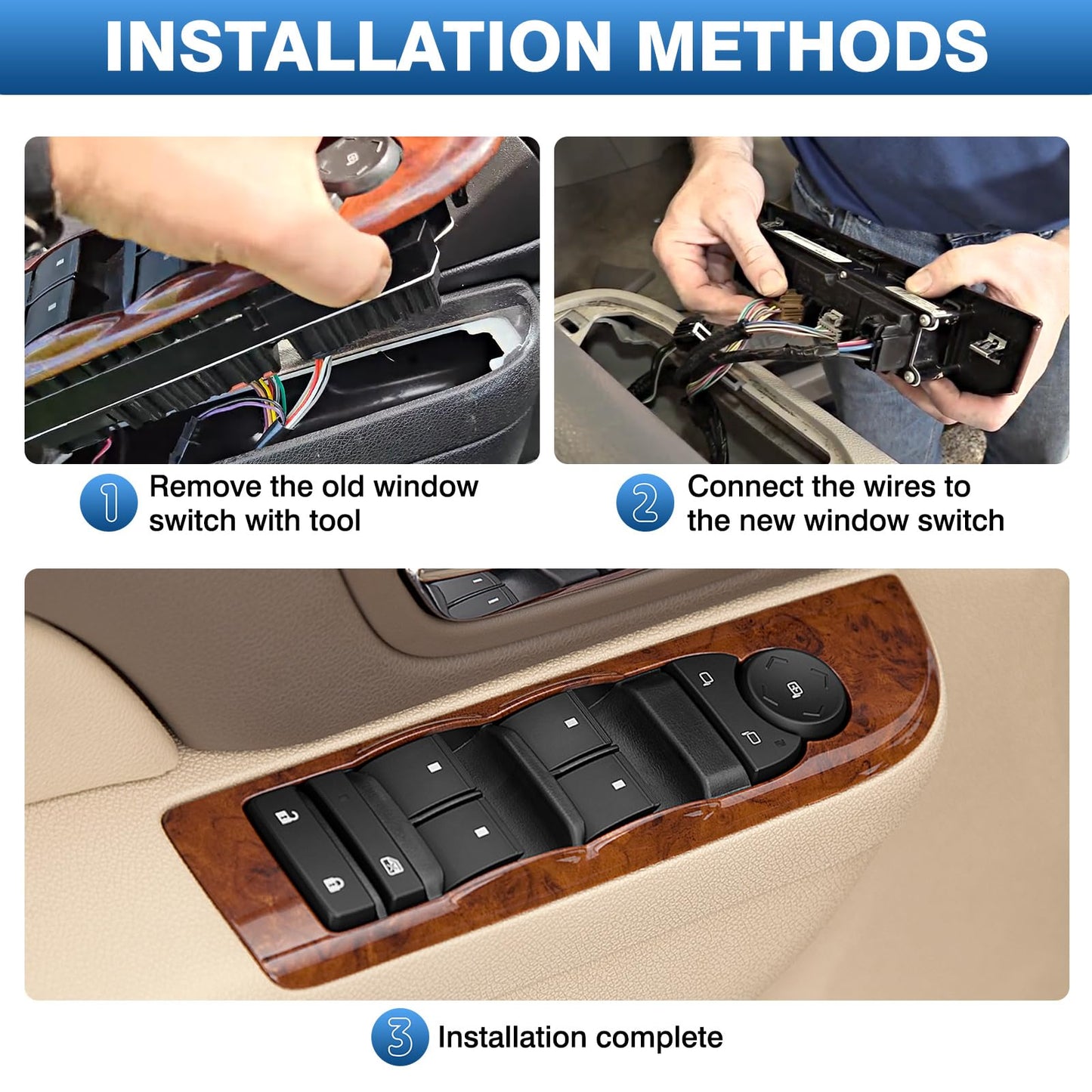 TOP-MAX 20835552 Master Power Window Switch Driver Side Compatible with 2007-2013 Chevrolet Silverado, Avalanche, 2007-2014 Suburban, Tahoe, Sierra, Yukon Without Power Folding Mirrors, OE# 20835552