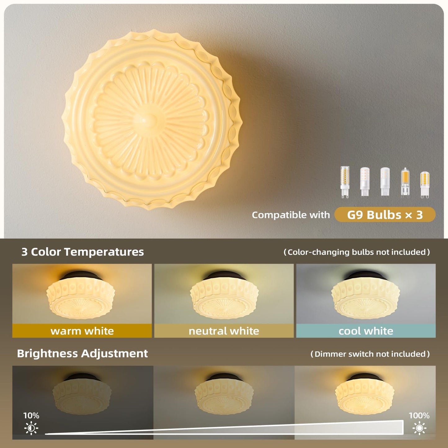Schoolhouse Vintage Glass Ceiling Light - Small 12 Inch Cream Yellow Mid Century Modern Flush Mount Lighting Fixtures - Art Deco Lamp for Bedroom Kitchen Entryway Laundry Hallway Foyer Bathroom Hall