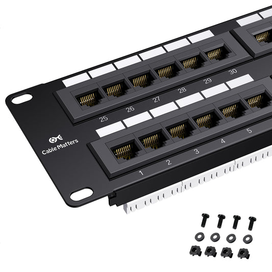 Cable Matters [UL Listed] Rackmount or Wall Mount 2U 10Gbps 48 Port Cat6 Network Patch Panel (19-inch Cat6 Patch Panel / RJ45 Patch Panel) for 10 Gigabit Network, 110 or Krone Impact Tools Compatible
