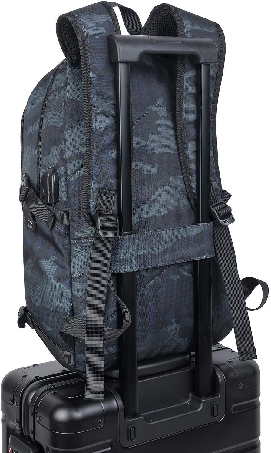 Tzowla Business Laptop Backpack Water Resistant Anti-Theft Backpack with USB Charging Port and Lock 17.3 Inch Computer Backpacks for Women Men, Casual Hiking Travel Daypack (Navy Blue Camo)