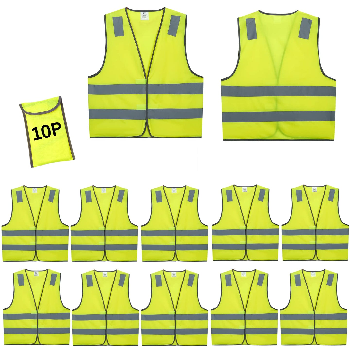 Lavori-AK Safety Vests 20 Pack Bulk - Yellow Reflective High Visibility Construction ANSI Class 2 Work Vests for Men,Woman,Hi Vis Mesh and Neon Silver Strip