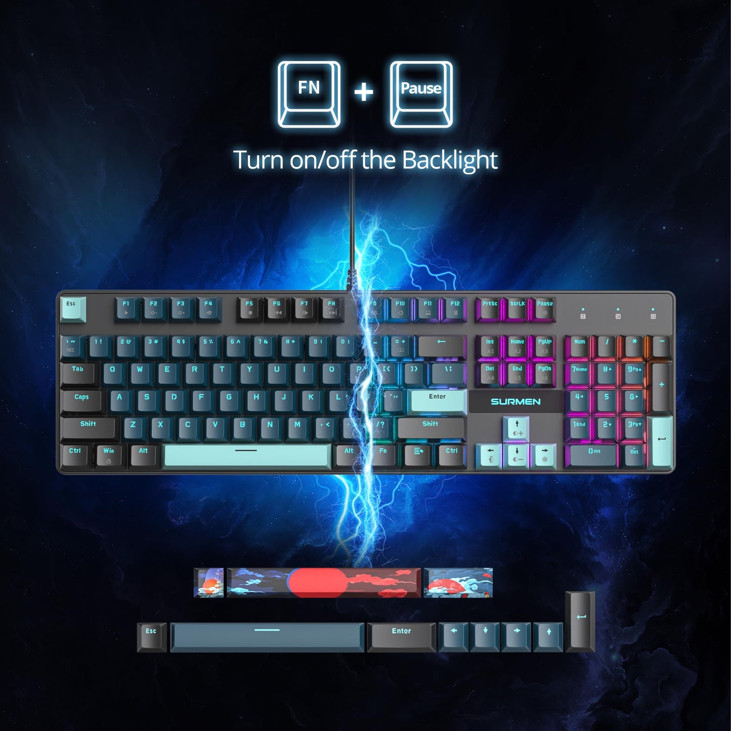 surmen Full Size Creamy Keyboard with Number Pad, 104 Keys RGB Wired Mechanical Gaming Keyboard Backlit with PBT Keycaps Linear Red Switch for Laptop Desktop PC Gamers（104 Monster）
