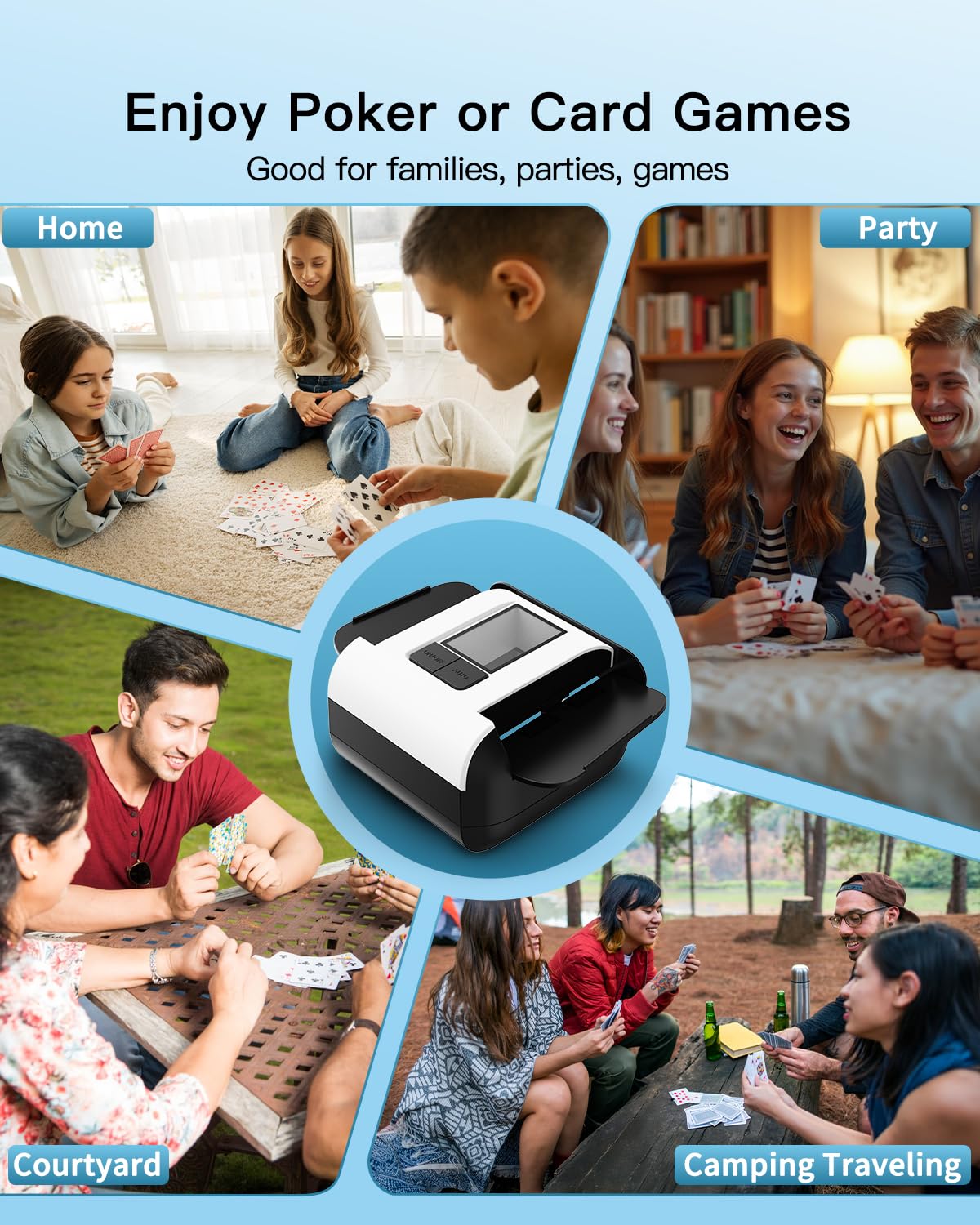 Automatic Card Shuffler, Rechargeable Cards Shuffler Machine with AUTO & Manual Mode, 1-2 Decks Low Noise Electric Shuffling for Poker, UNO, Texas, Blackjack, Skip-Bo, Bridge, Phase 10 -White