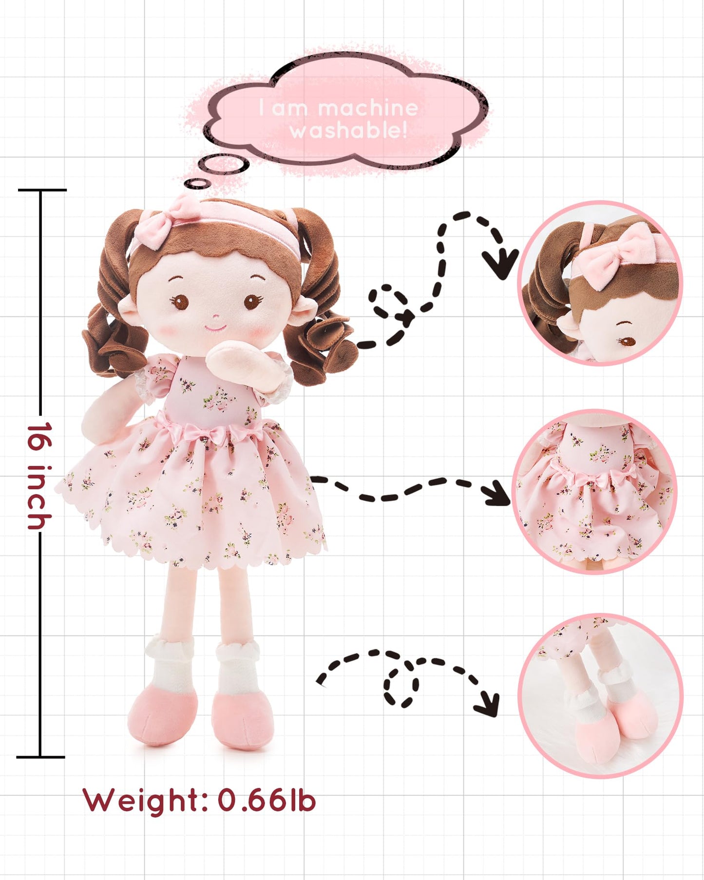 LeyaDoll Soft Baby Doll Toys (16''), My First Baby Rag Doll for 1 Year-Old Girl Birthday Gift, Leya Doll Christmas Plush Toys Gift for Toddler Kids Infants -Princess Breeze