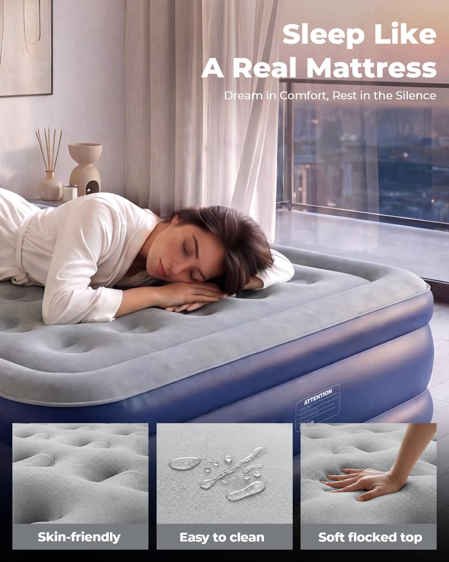 TANSTRIDER Full Size Air Mattress with Built in Pump, 18'' Raised Blow Up Mattress in 3 Mins Inflation/Deflation,Double Inflatable Air Bed for Guests & Home, Outdoor colchon inflable 600lbs Max