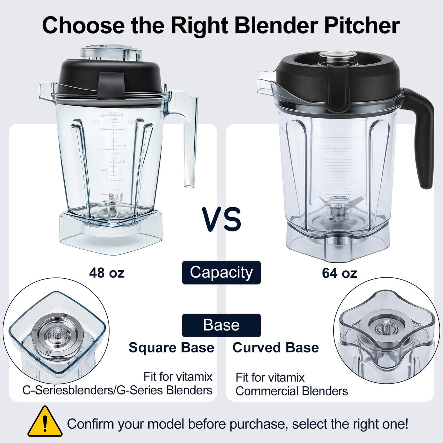 Blender Pitcher 48oz, Compatible with Vitamix 750 5300 5200 5000 7500 6300 Vm0102 Vm0103 Vm0197 E310, Venturist Laser-Cut Stainless Steel Blades BPA-Free Clear Jar