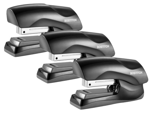 Bostitch Office Heavy Duty Stapler, 40 Sheet Capacity, No Jam, Half Strip, Fits into the Palm of Your Hand, For Classroom, Office or Desk, Black, 3-Pack