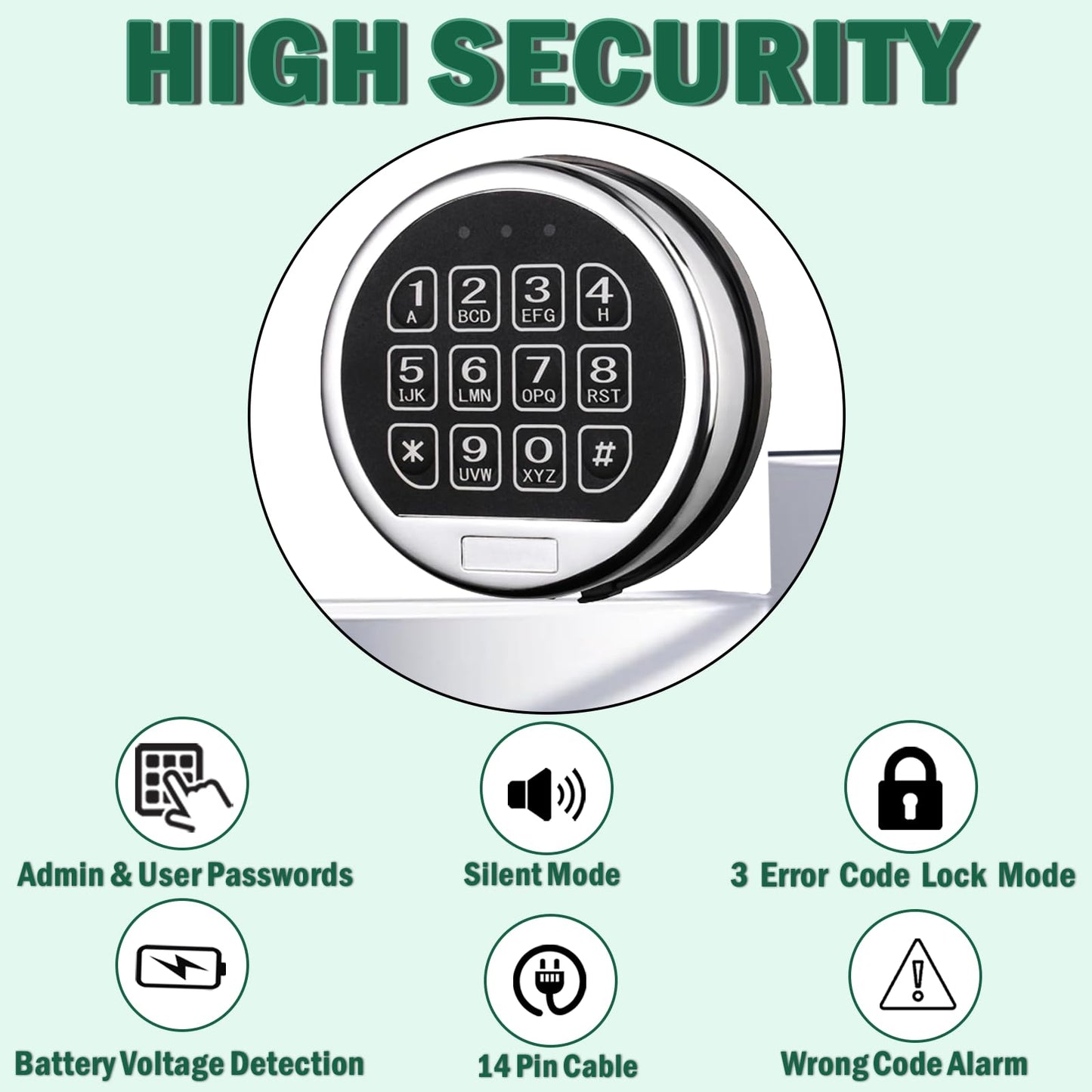 Electronic Safe Lock Gun Safe Lock Replacement with Swing Bolt Lock, Chrome Digital Keypad High Security Fireproof Safe Box