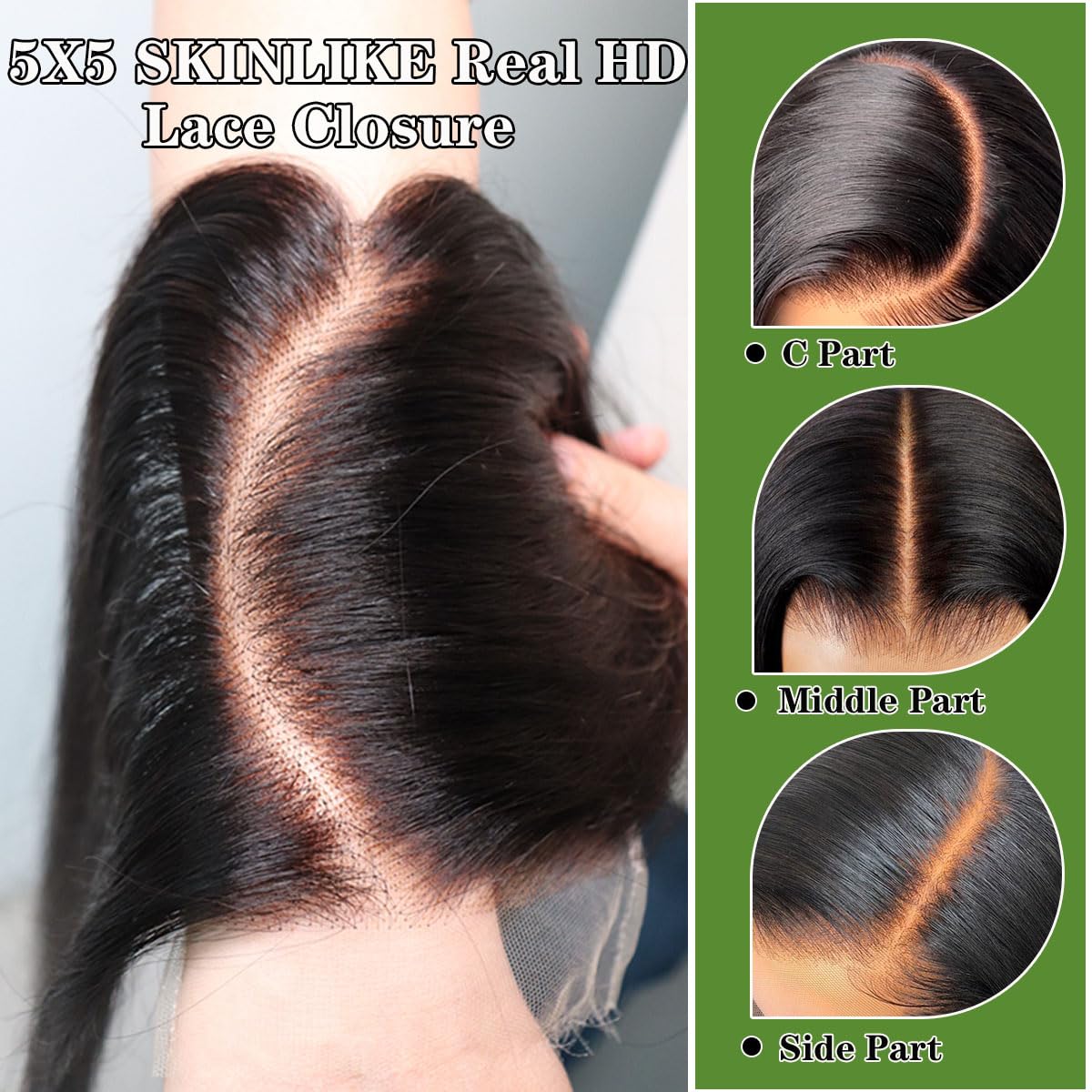 Mnador 5x5 SKINLIKE Real HD Lace Closure Straight Human Hair 0.095mm Ultra-thin hd lace Closure with Tiny knots Brazilian Virgin Human Hair Free Part Closure pre plucked with Natural Hairline, 20inch