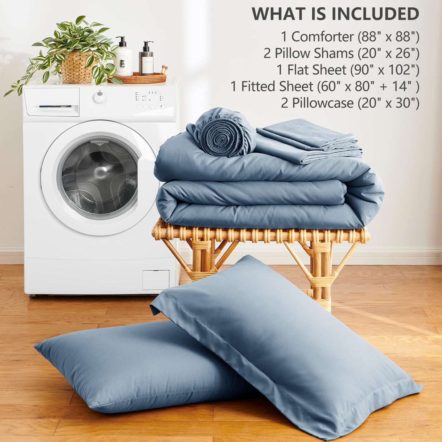 HIMEET Queen Size Comforter Sets - 7 Pieces Bed in a Bag Queen, Luxury Comforter Set with Sheets for All Season, Bed Set with Comforter, Flat Sheet, Fitted Sheet, Pillowcases & Shams, Grayish Blue