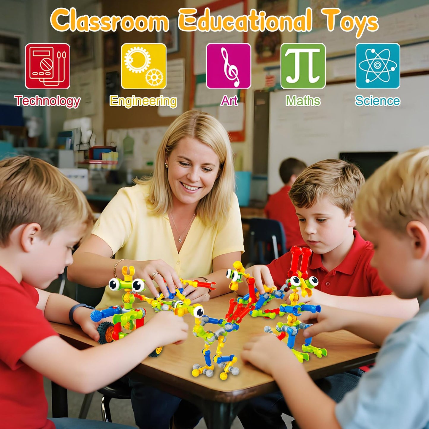 Caferria - STEM Building Blocks for 3 4 5 6 7 8 Year Old Birthday Gift 142 Pieces Building Toys for Preschool Classroom Educational Toy Building Sets