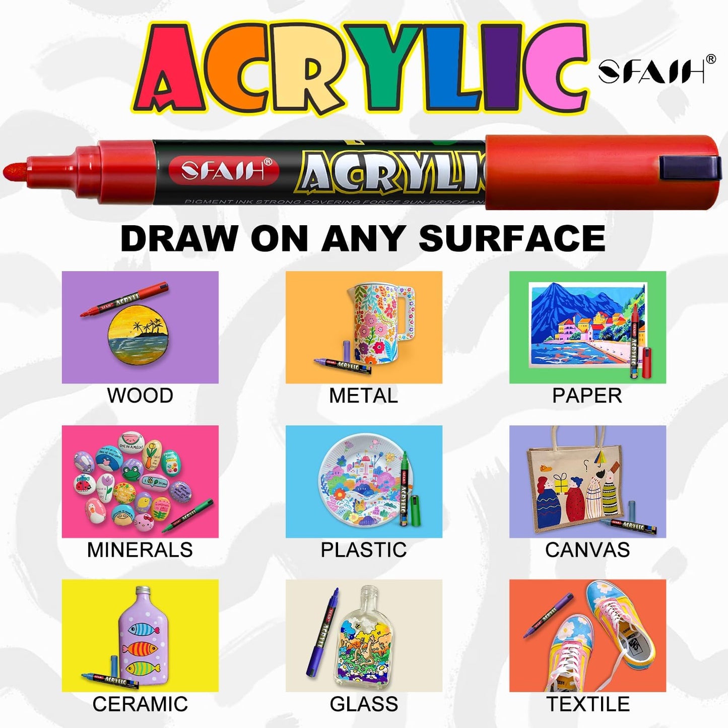 SFAIH Acrylic Creative Markers Set of 60 With 14 Metallics, Organizer, 3mm Medium Tips - Holiday Paint Markers, Gift for Kids and Adults - Art Supplies