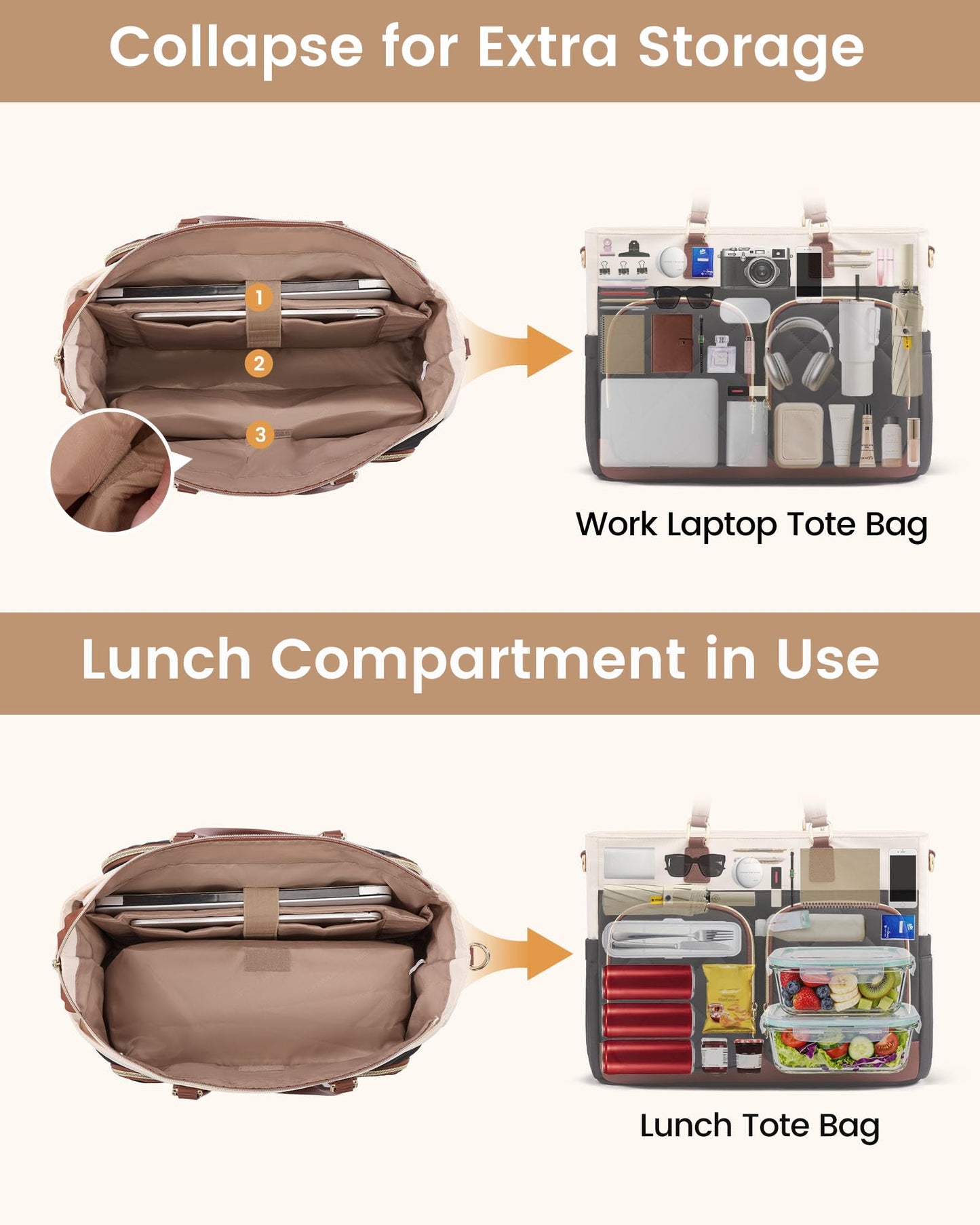 LOVEVOOK Work Tote Bag with Lunch Compartment & Cup Holder, 15.6" Laptop Lunch Bag Combo for Women,Large Work Tote for Teacher, Nurse & Office Commuter