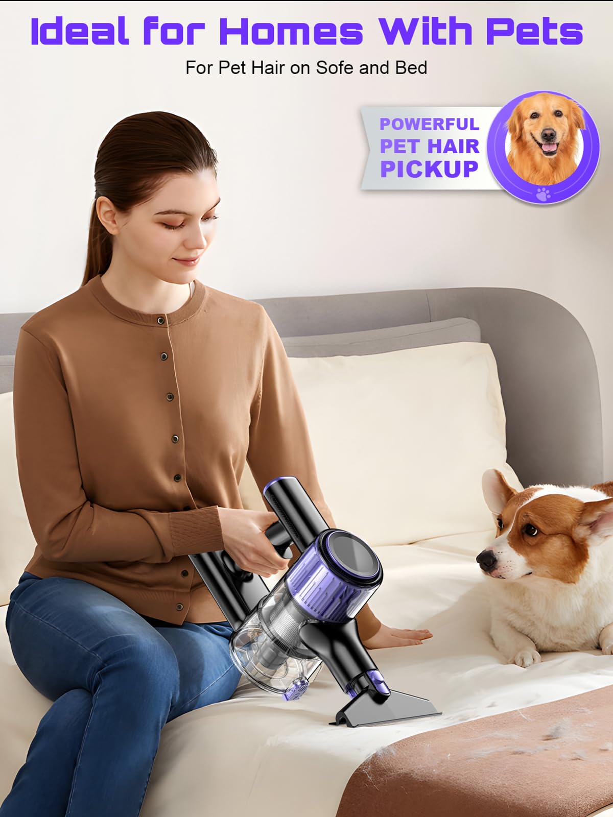 OIRFND Cordless Vacuum Cleaner, 10 in 1 Stick Vacuum with Powerful Suction, Hose, Green LED Light, Anti-Tangle Brush, Lightweight Rechargeable Vacuum Cleaner for Home, Hardwood Floors, Carpets