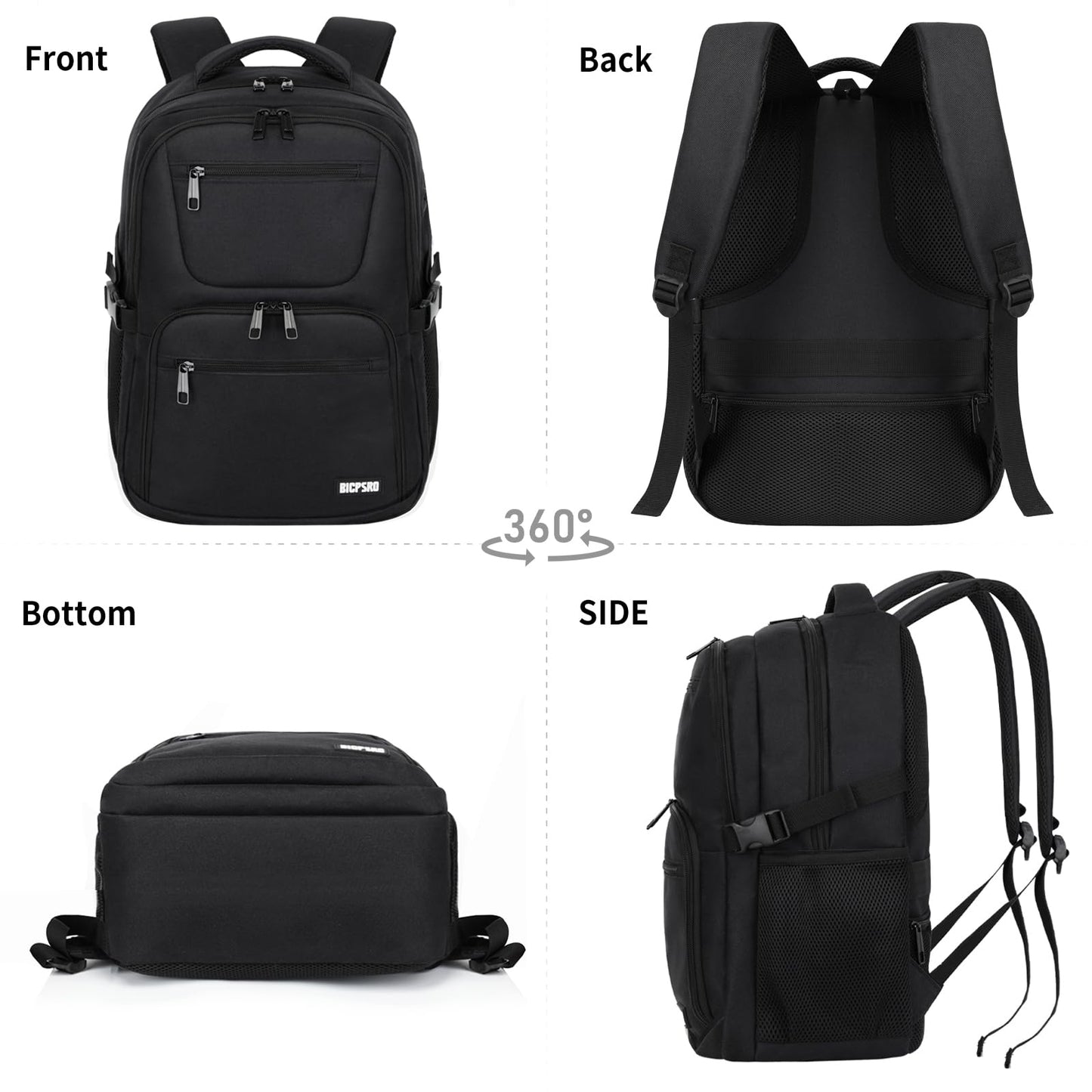 BICPSRO Backpack for Men Women, School Backpack for Boys Girls Teens, Work Business College Backpacks with Reinforced Straps, Black Student Bookbag Fits 17.3 Inch Laptop with Reinforced Straps, Gifts