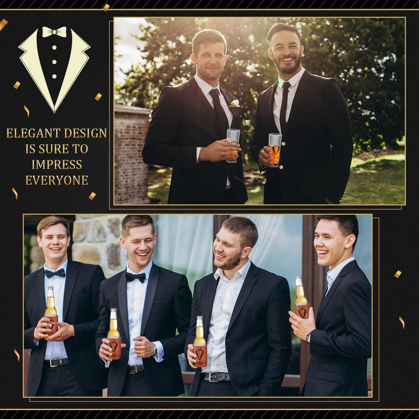 70Pcs Groomsmen Gifts Groomsmen Proposal Box with Shot Glasses Socks Sunglasses PU Leather Toiletry Bag Bottle Opener Can Cooler Groomsman Gifts for Wedding Groomsmen Best Man Gift (70, Brown)