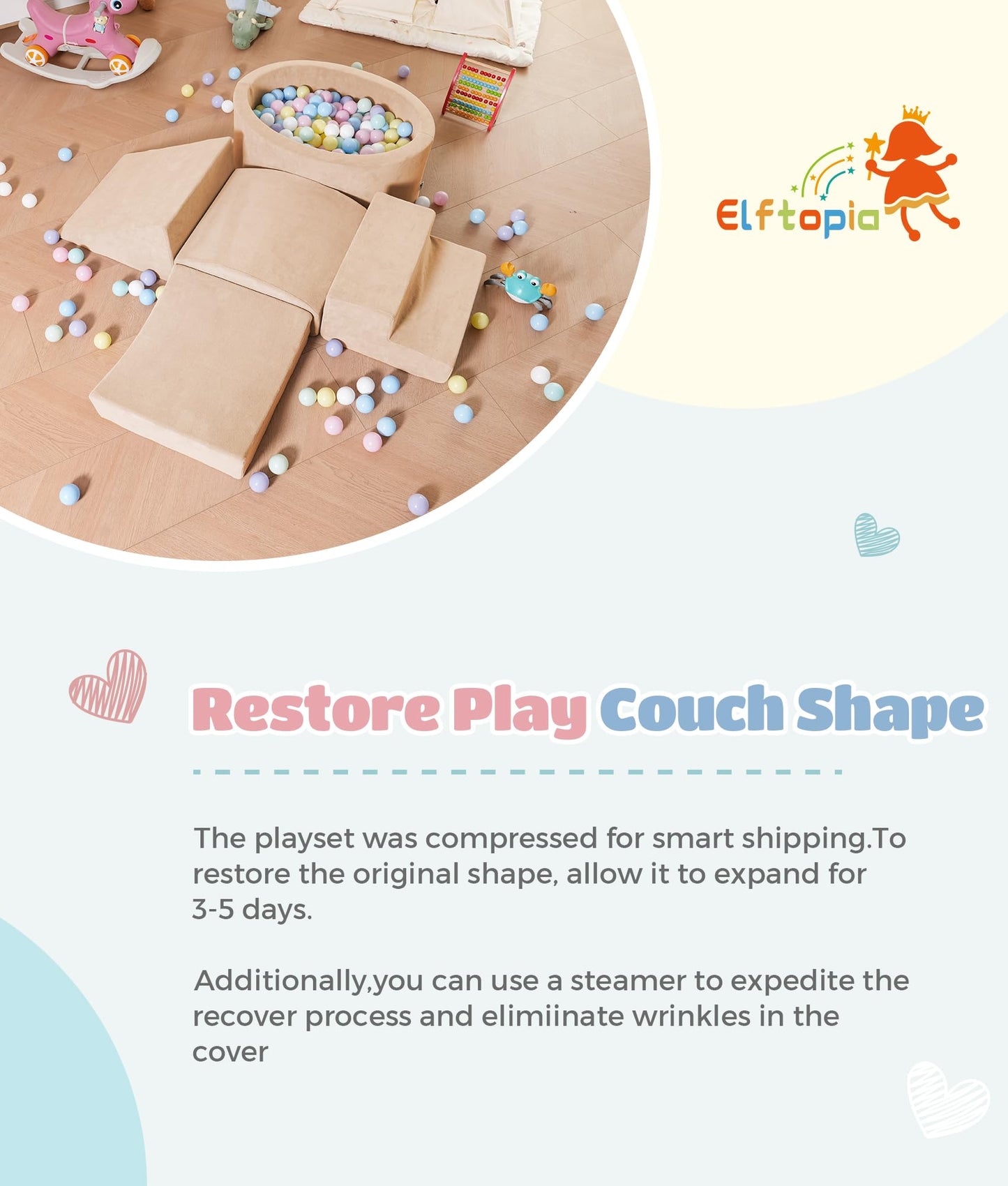 Elftopia Foam Climbing Blocks with Ball Pit Designed for Toddlers Aged 1-3 -Great for Indoor Crawling, Inside Foam Playground Set for Little Ones to Active Playing -(Balls NOT Included) Beige