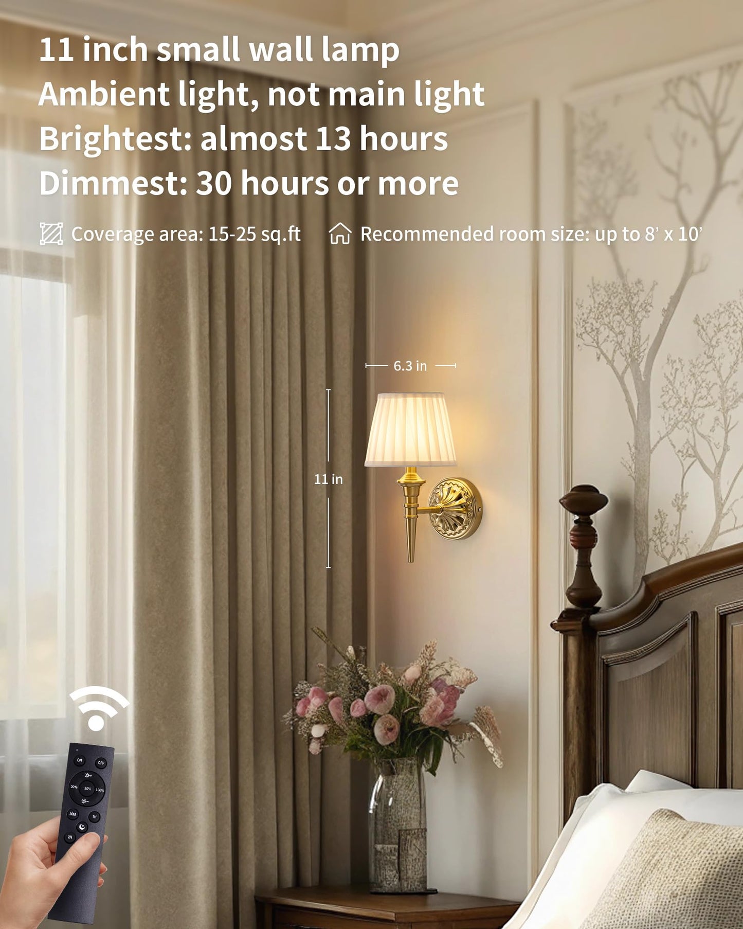 KDG Cordless Wall Sconces Set of 2, Small Wireless 5200mAh Rechargeable Battery Fabric LED Wall Lamps, Portables Lightings for Wall Painting, Living Room, Bedroom, Hallway, Gifts, Night Light (Gold)