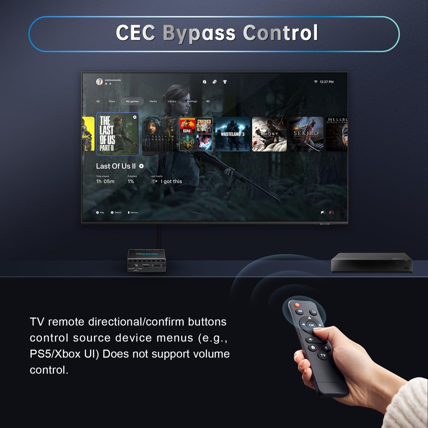 4K@120Hz HDMI 2.1 eARC Audio Extractor 1 in 1 Out Support VRR ALLM HDCP2.3 ARC eARC HDR CEC SPDlF Optical Audio Out Digital EDID for PS5 Xbox NVIDIA AMD