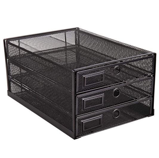 Annova Desk Organizer Wire Mesh 3 Tier Sliding Drawers Paper Sorter/Multifunctional/Premium Solid Construction for Letters, Documents, Mail, Files, Paper, Kids' Art Supplies (Black)
