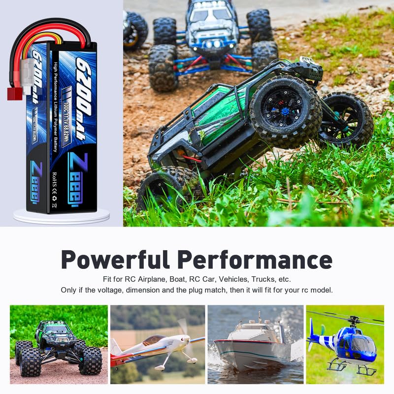 Zeee 3S Lipo Battery 6200mAh 11.1V 100C Hard Case RC Battery with T Connector for 1/8 1/10 Scale Vehicles RC Car Tank Trucks Boats(2 Pack)
