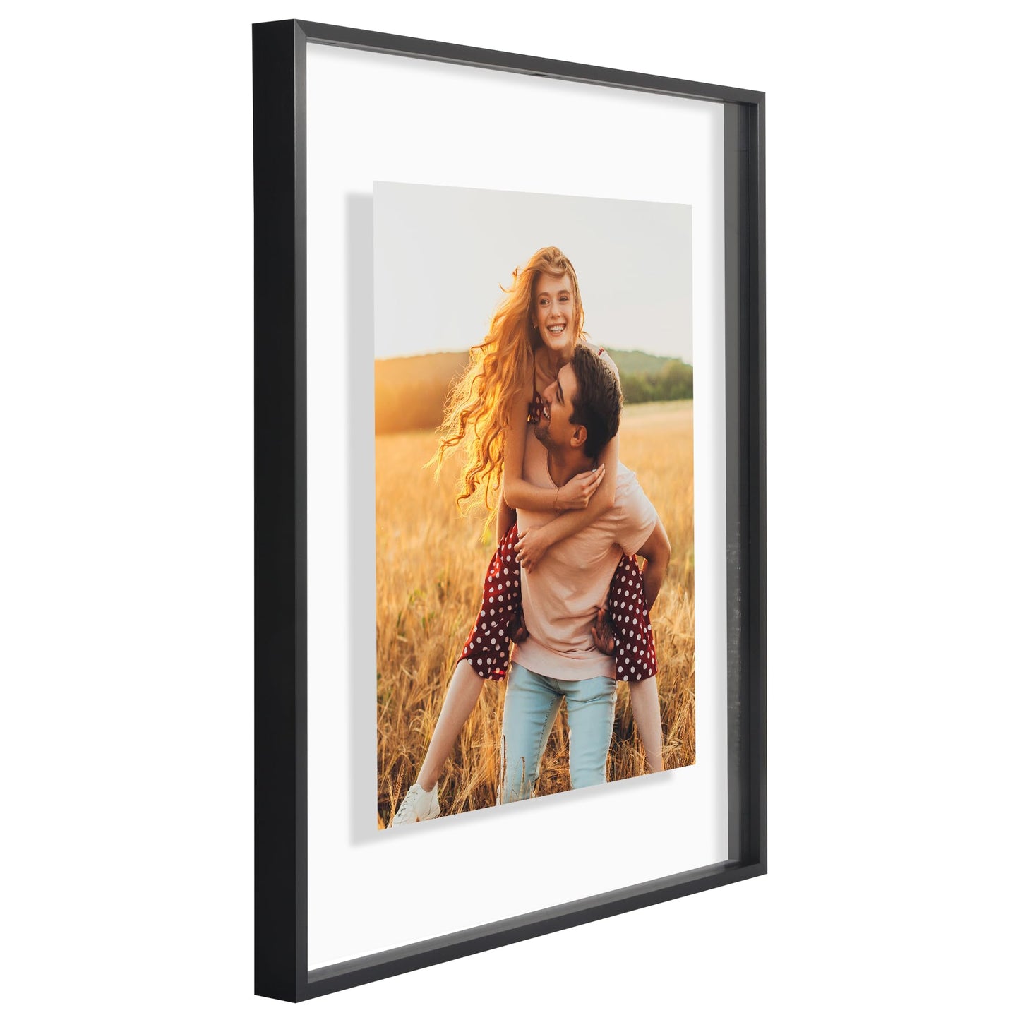 Americanflat Aluminum 16x20 Floating Picture Frame with Shatter-Resistant Glass - Use as 11x14 Picture Frame or Display 16x20 Photo - Signature Float Collection - Photo Frames for Wall Display - Black