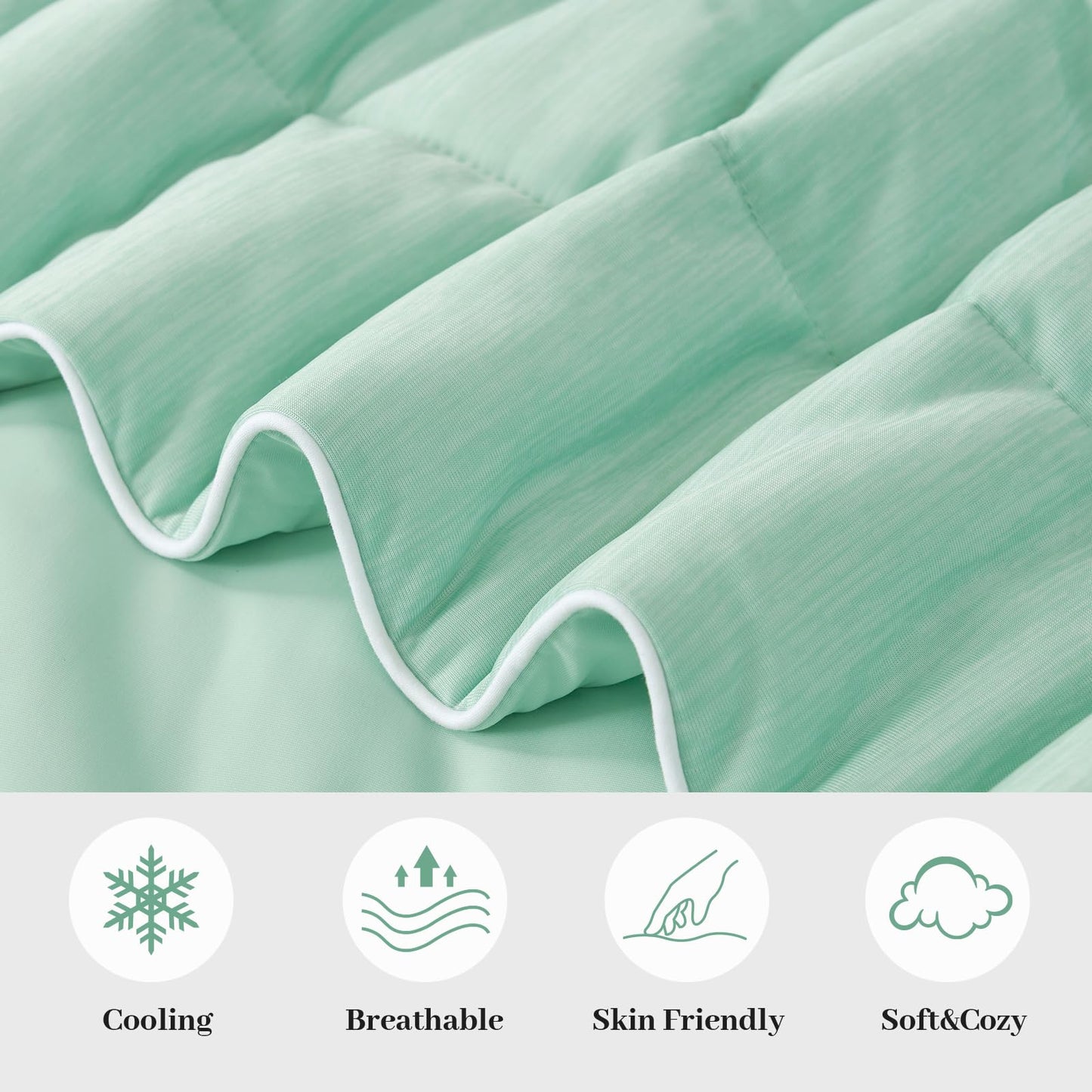 Amélie Home Cooling Comforter Twin Size, Reversible Lightweight Cooling Blanket for Hot Sleepers, Q-Max 0.43 Summer Breathable Cooling Quilt for Night Sweats, 68" x 90", Heather Mint Green