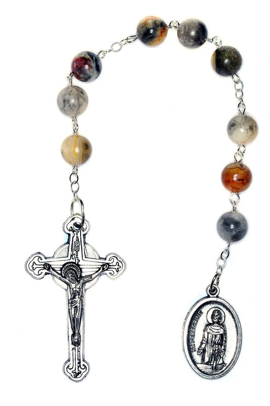 Agate Gemstone St. Peregrine Chaplet (Patron Saint of Cancer Patients and Illness) - Includes Holy Card, How to Pray The Chaplet, Gemstone Meaning (Agate Gemstone)