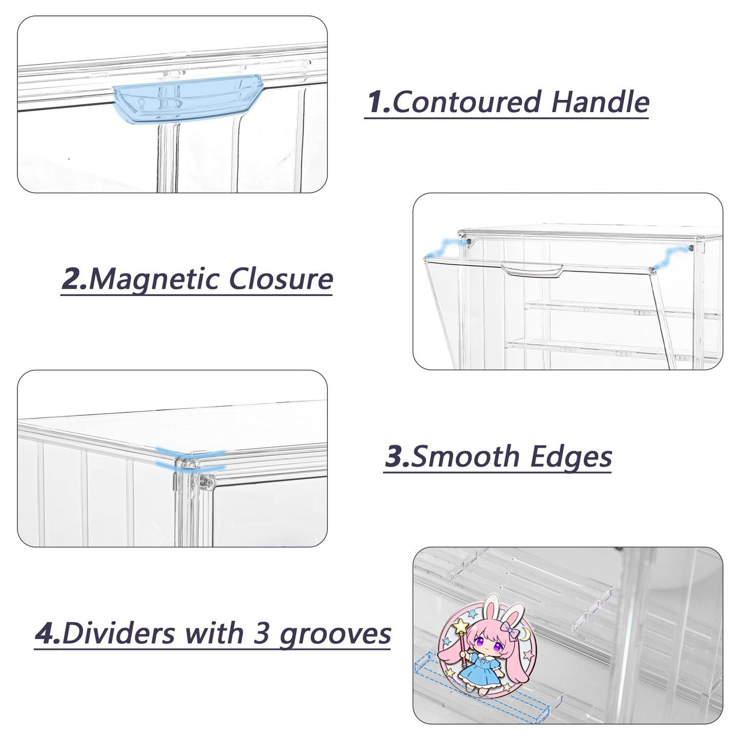 Clear Acrylic Display Case for Collectibles, 4 Layer Figure Display Case with Magnetic Door, Stackable Figurine Display Shelf Box for Figures, Funko Pop, Pop Mart, 2-Pack