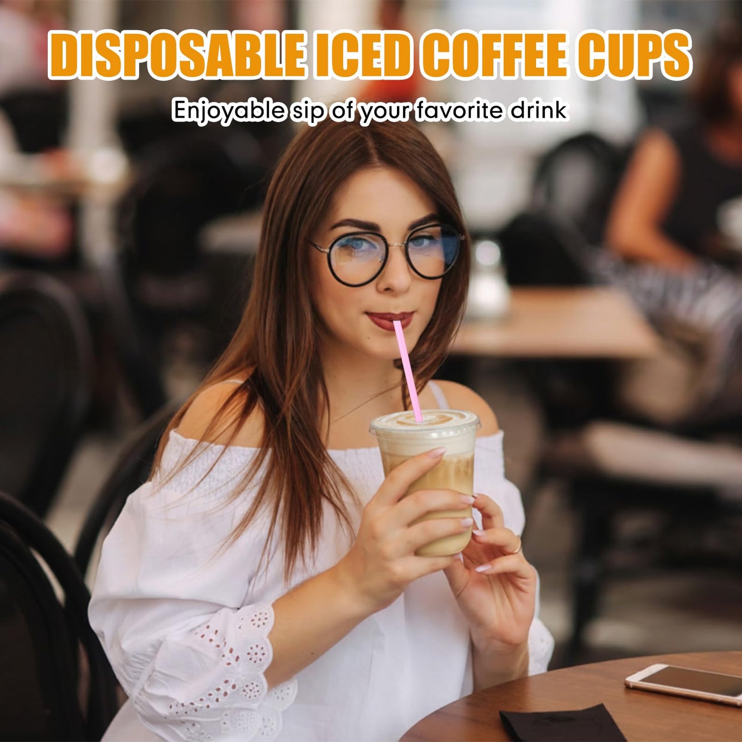 Ziliny 100 Pack 16 oz Clear Plastic Cups with Lids and Straws Disposable Iced Coffee Cups Round Bottom To carry Cup for Coffee Smoothie Cold Drinks Juice Milkshake Tea (Pink)
