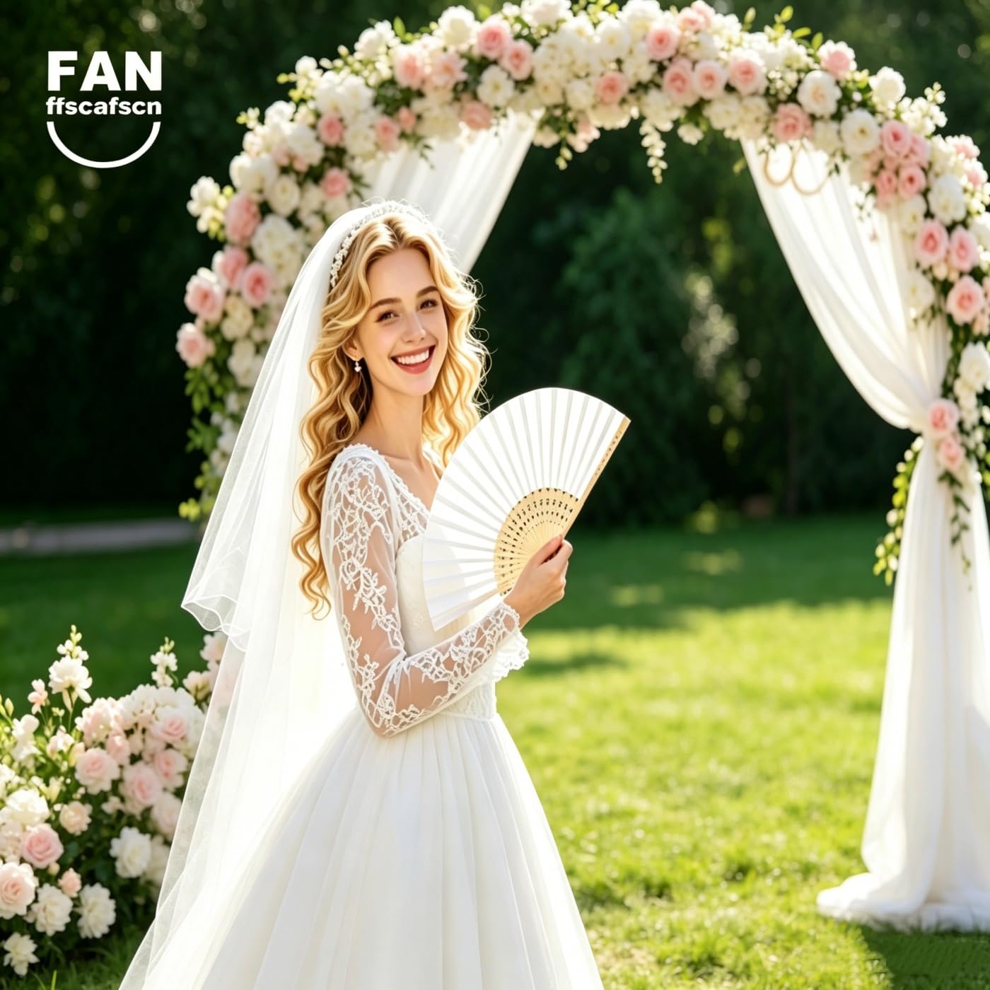 ffscafscn Paper Hand Fans, 8.3 Inch Foldable Handheld Fans for Wedding Favors, Party Decorations, Bridal Shower, Baby Shower, Summer Cooling, (White 50pcs)